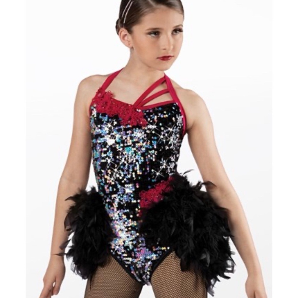 Weissman Dance Costume. Sequined Bodice With Feather Bustle. Worn Once. Small